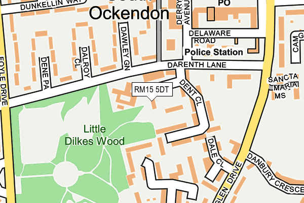 RM15 5DT map - OS OpenMap – Local (Ordnance Survey)