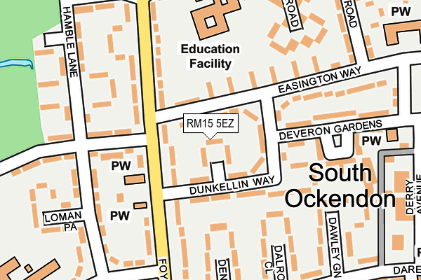 RM15 5EZ map - OS OpenMap – Local (Ordnance Survey)