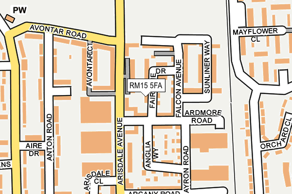 RM15 5FA map - OS OpenMap – Local (Ordnance Survey)