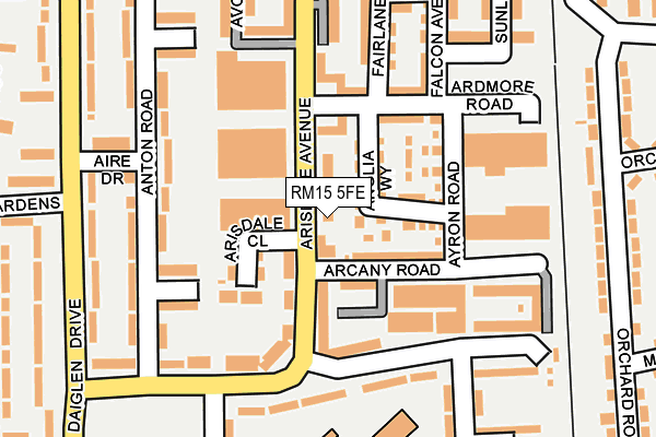 RM15 5FE map - OS OpenMap – Local (Ordnance Survey)