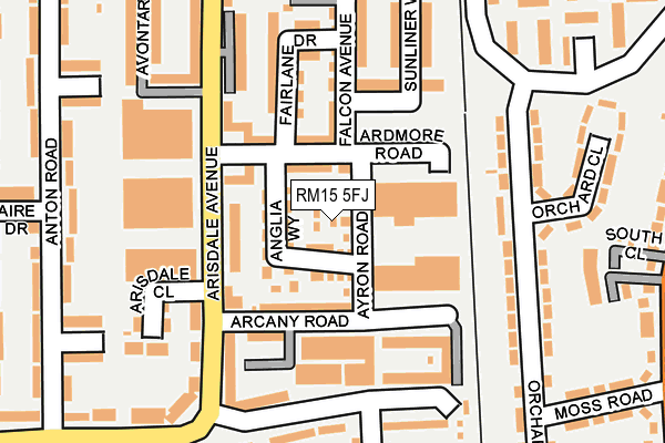 RM15 5FJ map - OS OpenMap – Local (Ordnance Survey)