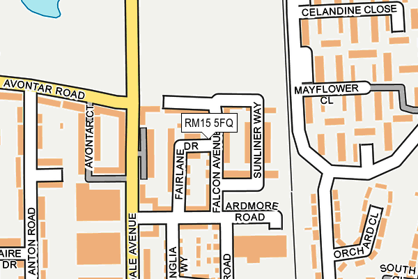 RM15 5FQ map - OS OpenMap – Local (Ordnance Survey)