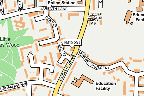 RM15 5GJ map - OS OpenMap – Local (Ordnance Survey)