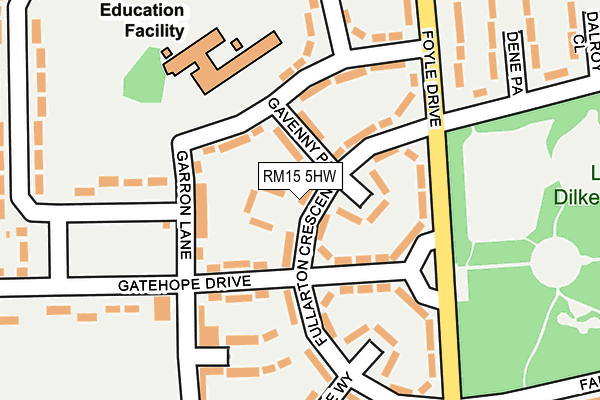 RM15 5HW map - OS OpenMap – Local (Ordnance Survey)