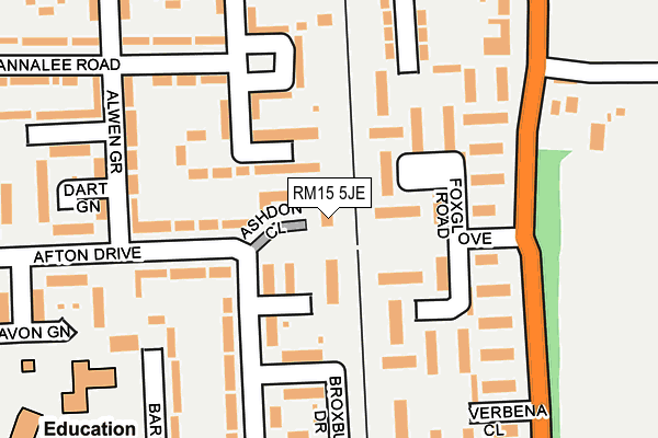 RM15 5JE map - OS OpenMap – Local (Ordnance Survey)