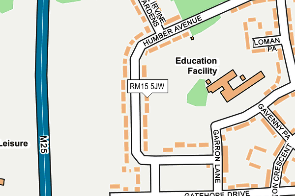 RM15 5JW map - OS OpenMap – Local (Ordnance Survey)