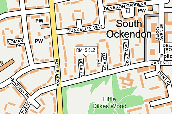 RM15 5LZ map - OS OpenMap – Local (Ordnance Survey)