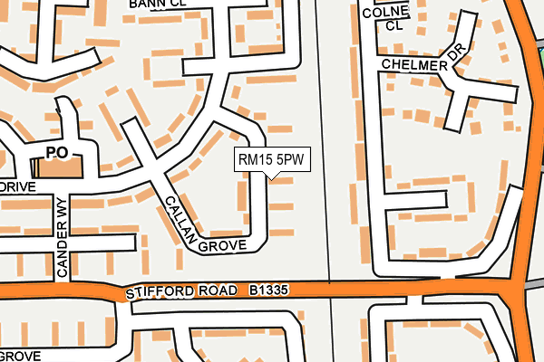 RM15 5PW map - OS OpenMap – Local (Ordnance Survey)
