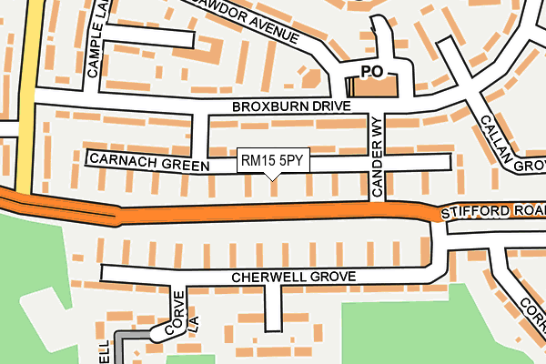 RM15 5PY map - OS OpenMap – Local (Ordnance Survey)