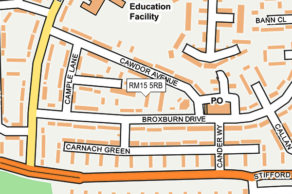 RM15 5RB map - OS OpenMap – Local (Ordnance Survey)