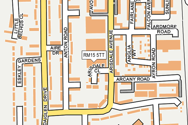 RM15 5TT map - OS OpenMap – Local (Ordnance Survey)