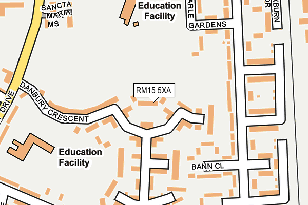 RM15 5XA map - OS OpenMap – Local (Ordnance Survey)