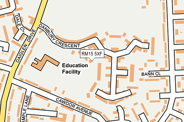RM15 5XF map - OS OpenMap – Local (Ordnance Survey)