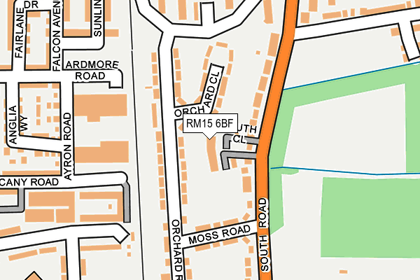 RM15 6BF map - OS OpenMap – Local (Ordnance Survey)