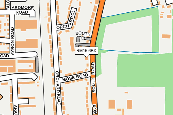 RM15 6BX map - OS OpenMap – Local (Ordnance Survey)