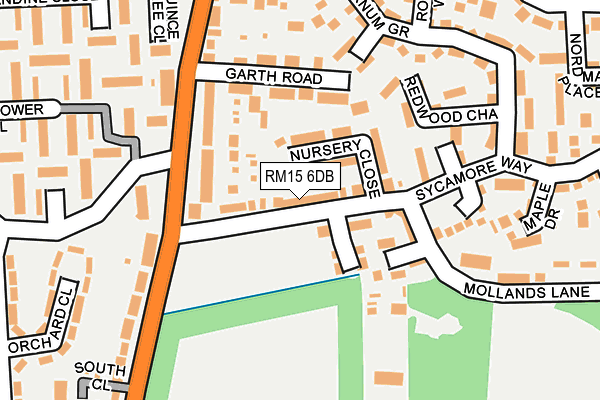 RM15 6DB map - OS OpenMap – Local (Ordnance Survey)