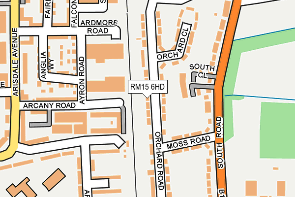 RM15 6HD map - OS OpenMap – Local (Ordnance Survey)