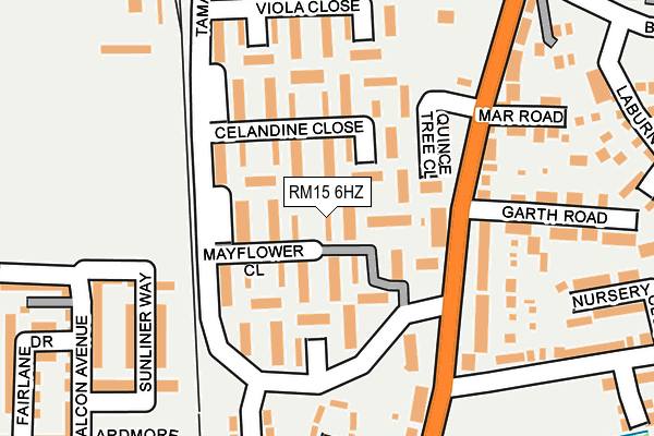 RM15 6HZ map - OS OpenMap – Local (Ordnance Survey)