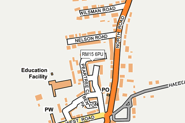 RM15 6PU map - OS OpenMap – Local (Ordnance Survey)