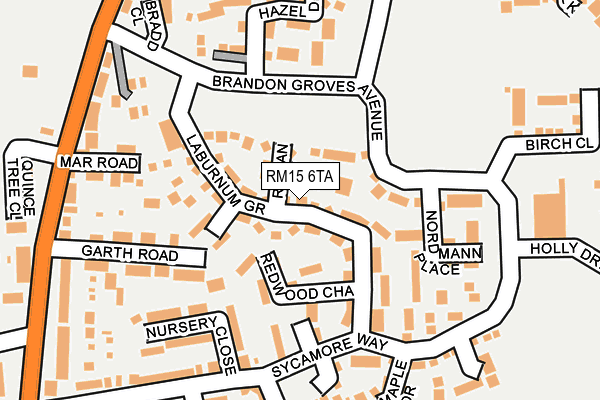 RM15 6TA map - OS OpenMap – Local (Ordnance Survey)