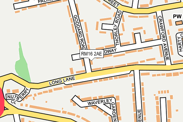 RM16 2AE map - OS OpenMap – Local (Ordnance Survey)