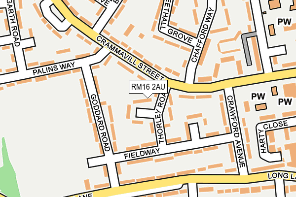 RM16 2AU map - OS OpenMap – Local (Ordnance Survey)