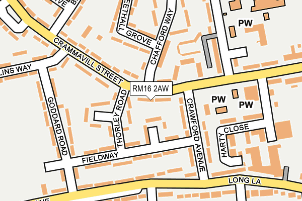 RM16 2AW map - OS OpenMap – Local (Ordnance Survey)