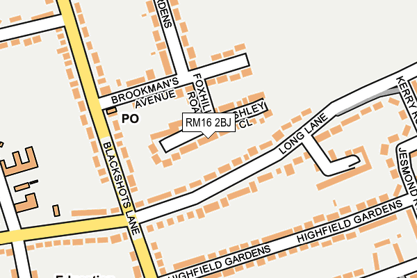 RM16 2BJ map - OS OpenMap – Local (Ordnance Survey)
