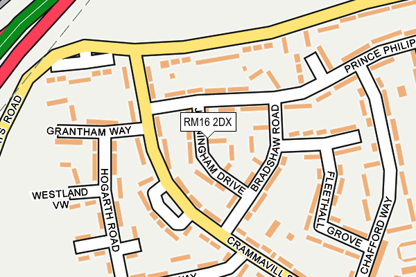 RM16 2DX map - OS OpenMap – Local (Ordnance Survey)