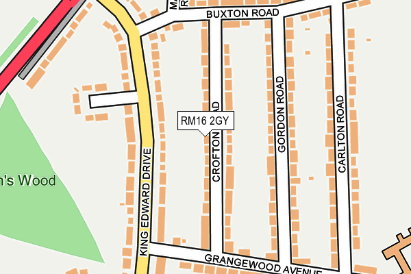 RM16 2GY map - OS OpenMap – Local (Ordnance Survey)