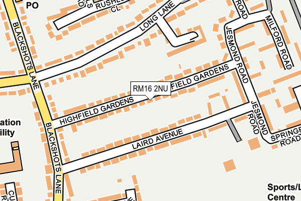 RM16 2NU map - OS OpenMap – Local (Ordnance Survey)