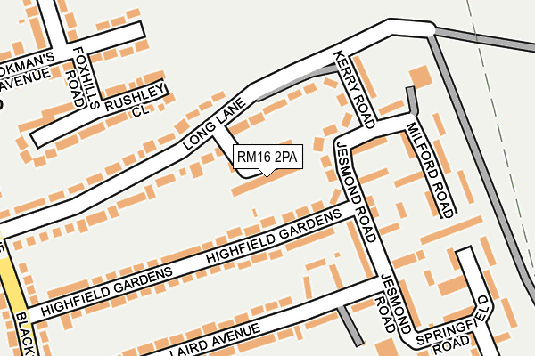 RM16 2PA map - OS OpenMap – Local (Ordnance Survey)