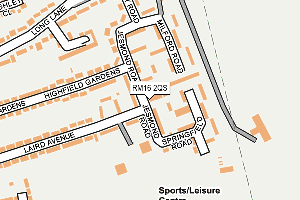 RM16 2QS map - OS OpenMap – Local (Ordnance Survey)