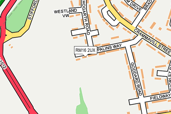 RM16 2UX map - OS OpenMap – Local (Ordnance Survey)