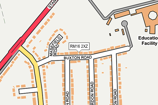 RM16 2XZ map - OS OpenMap – Local (Ordnance Survey)