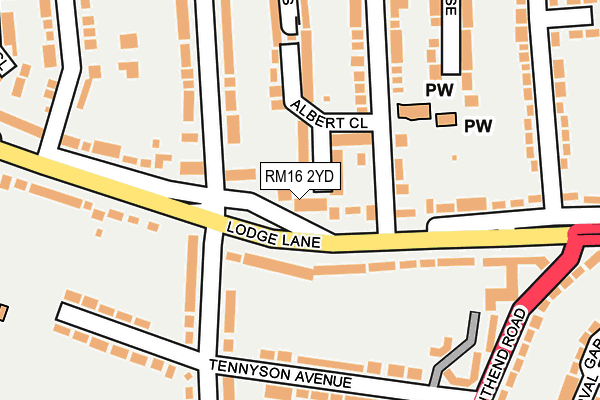 RM16 2YD map - OS OpenMap – Local (Ordnance Survey)