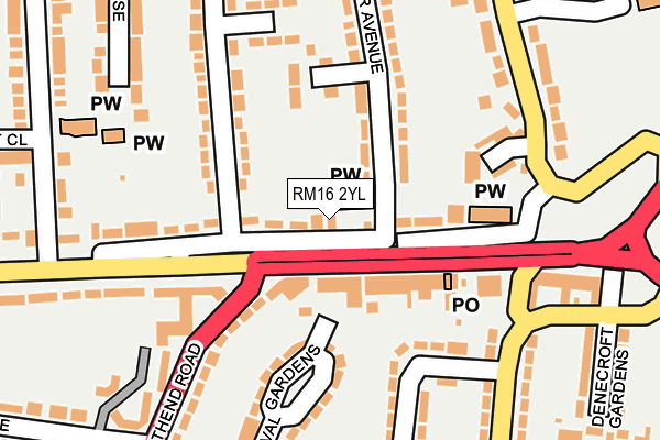 RM16 2YL map - OS OpenMap – Local (Ordnance Survey)