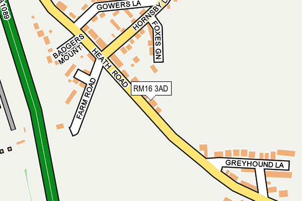 RM16 3AD map - OS OpenMap – Local (Ordnance Survey)