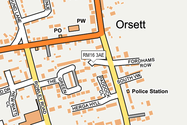 RM16 3AE map - OS OpenMap – Local (Ordnance Survey)