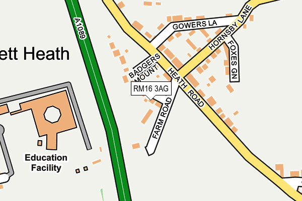 RM16 3AG map - OS OpenMap – Local (Ordnance Survey)