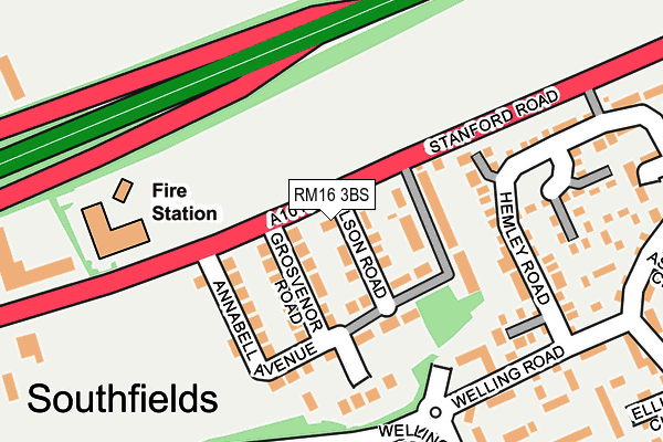 RM16 3BS map - OS OpenMap – Local (Ordnance Survey)