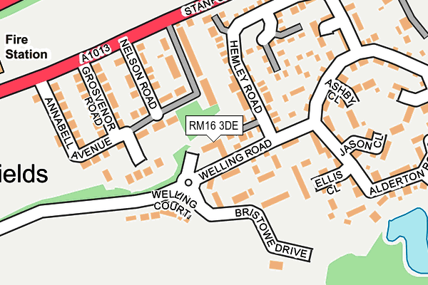 RM16 3DE map - OS OpenMap – Local (Ordnance Survey)
