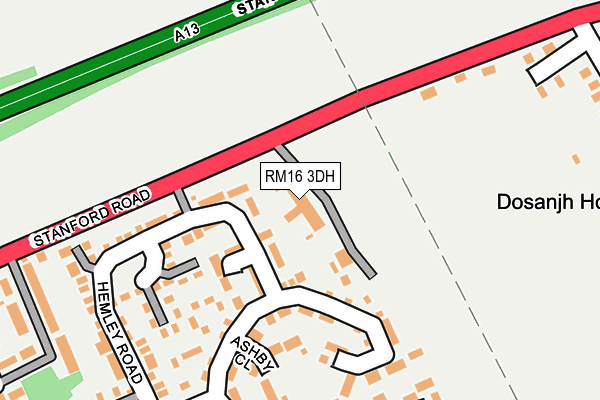 RM16 3DH map - OS OpenMap – Local (Ordnance Survey)