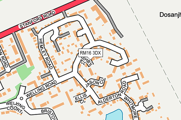 RM16 3DX map - OS OpenMap – Local (Ordnance Survey)