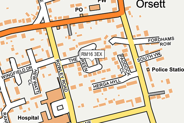 RM16 3EX map - OS OpenMap – Local (Ordnance Survey)