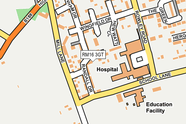 RM16 3GT map - OS OpenMap – Local (Ordnance Survey)