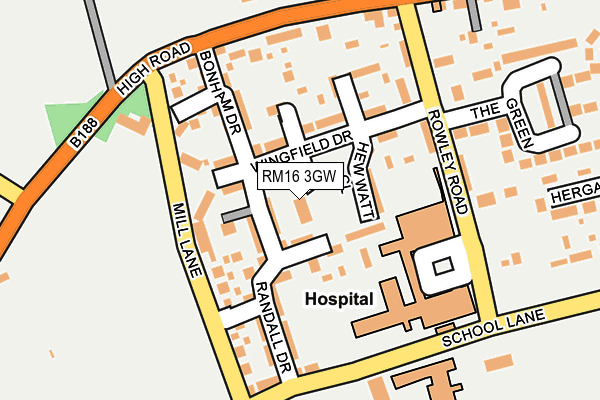 RM16 3GW map - OS OpenMap – Local (Ordnance Survey)