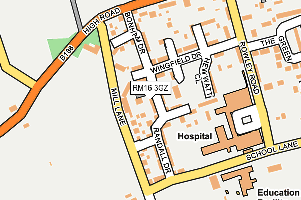 RM16 3GZ map - OS OpenMap – Local (Ordnance Survey)