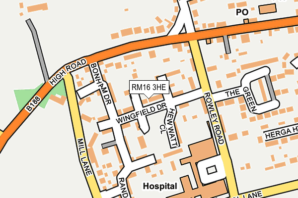 RM16 3HE map - OS OpenMap – Local (Ordnance Survey)