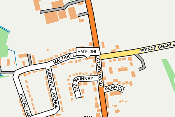 RM16 3HL map - OS OpenMap – Local (Ordnance Survey)